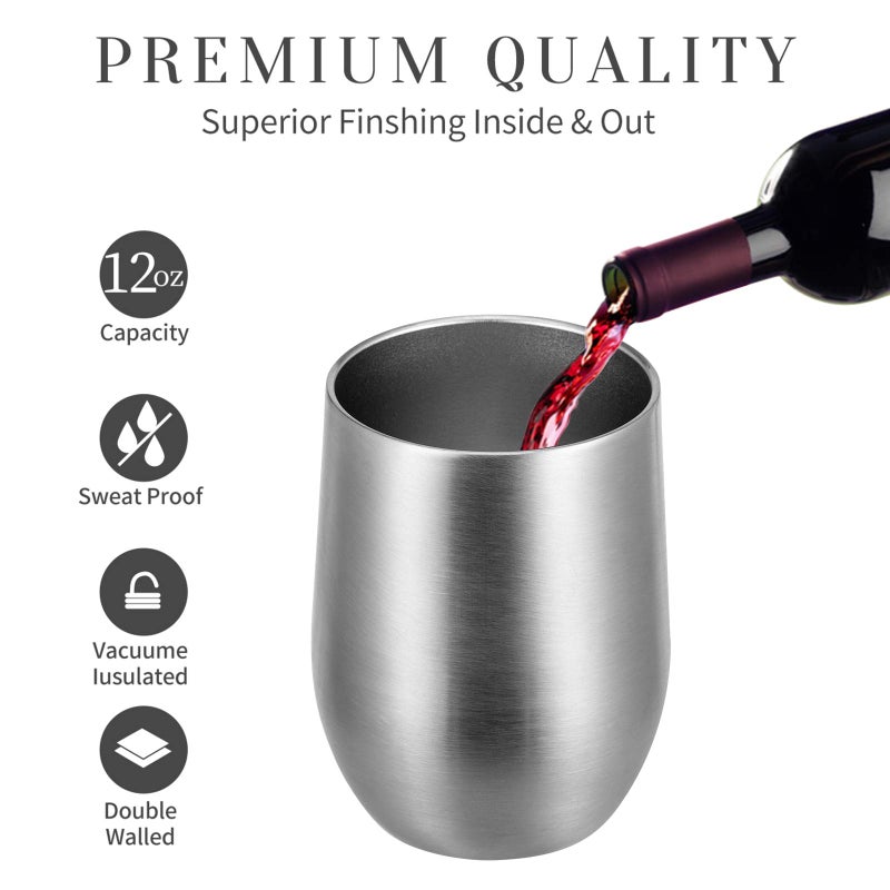 MEWAY 12oz Wine Tumbler 16 Pack Bulk Gifts for Women,Double Wall Vacuum Stainless Steel Travel Mug with Lid,Insulated Stemless Wine Cup Glass for Coffee,Cocktails,Drinks(Sliver,Set of 16) - Image 5